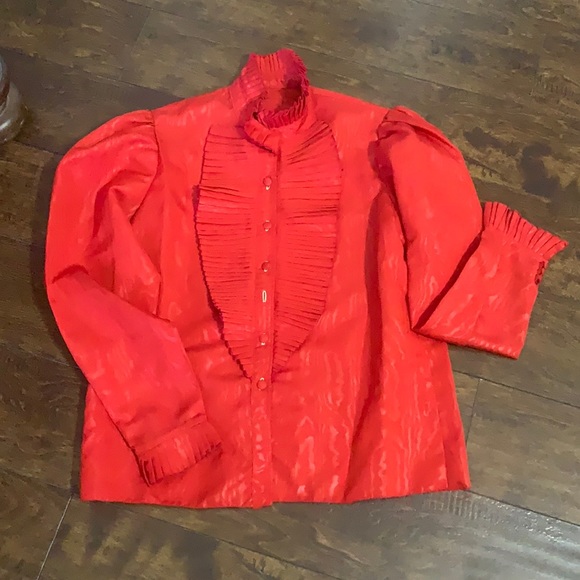 Beautiful Handmade custom made red blouse taffeta fabric blouse - Picture 2 of 10